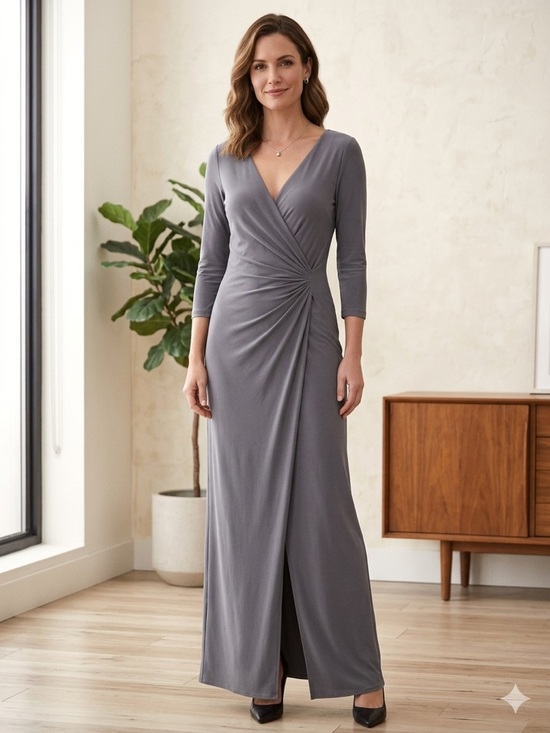 Lauren Ralph Lauren Dresses & Skirts - Ralph Lauren Elegant Gray faux Wrap-Front Maxi Dress sz 12p